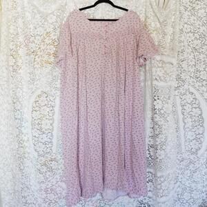 Only Necessities Nightgown Plus Size Pink Floral Long Pintucked Cotton Jersey 3X
